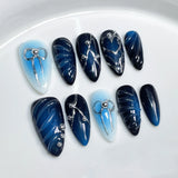 10Pcs Almond Handmade Press On Nails Bowknot Fake Nail Full Cover Metallic Glitter Spice Girl French Design Manicure False Nails