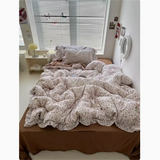 Cute Princess Fashion Lattice Bedding Set Bed Sheet AB Double Sided Ruffle Flower Quilt Cover Pillowcase Bedclothes Home Textile