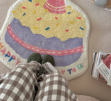 Ins Style Cute Cake Pattern Area Rug Faux Cashmere Soft Bedroom Bedside Mat Kawaii Room Decor Small Floor Carpet Non-slip