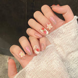 10pcs Festive Red Oval Short Press-On Nails with Cute Tomato Design Glossy Finish Holiday Nail Art Set for Women and Girls Wear