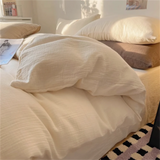 Ins Four Piece Set of Washed Cotton Striped Duvet Cover Set, Simple Bed Sheets, and a Three Piece Set for Student Dormitories