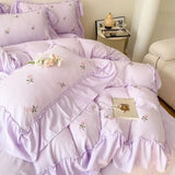 French Princess Style Bedding Sets Hepburn Style Bow Quilt Cover Romantic Bedclothes Decor Woman Girls Bedroom Duvet Cover 4pcs