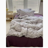 Cute Princess Fashion Lattice Bedding Set Bed Sheet AB Double Sided Ruffle Flower Quilt Cover Pillowcase Bedclothes Home Textile