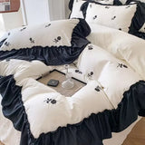 French Princess Style Bedding Sets Hepburn Style Bow Quilt Cover Romantic Bedclothes Decor Woman Girls Bedroom Duvet Cover 4pcs