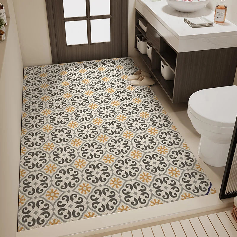 Bathroom Carpet Non-slip Bath Absorbent Floor Mat Quick Drying Toilet Entrance Doormat Retro Patterns Rug Alfombra