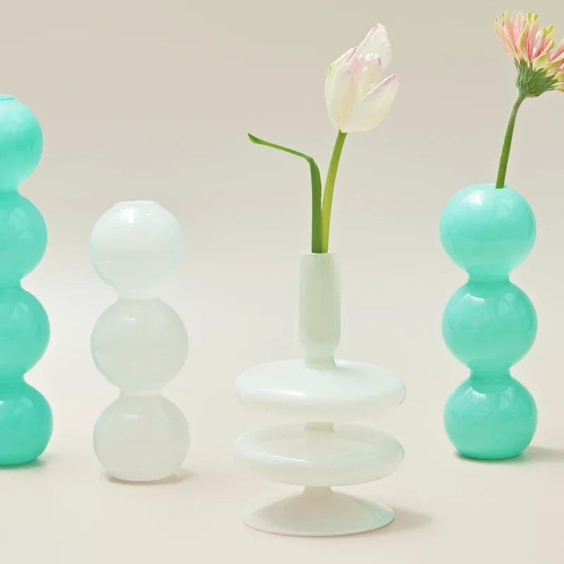 Decor Nordic Jade Vase Candle Holders Glass Vase Home Decor Party Wedding Decoration Aesthetic Room Decor