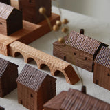 Walnut Wood House Decoration Ornaments Nordic Handmade Wooden Architecture Miniature Craft Work Home Kids Room Nursery Decor