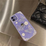 Cute 3D Bow Pearl Rose Phone Case For iPhone 16 15 14 13 12 11 Pro XS Max XR X 8 7 Plus Sequins Soft Shockproof Cover