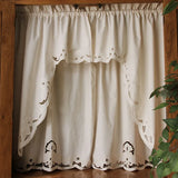 Short Coffee Curtain Retro Hollow Hem Wear Pole Triangular Curtains for Bar Kitchen Cabinet Door and Window