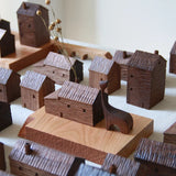 Walnut Wood House Decoration Ornaments Nordic Handmade Wooden Architecture Miniature Craft Work Home Kids Room Nursery Decor