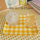 Korean Cute Yellow Lattice Tray Melamine Rectangular Plastic  Cake  Household Bread Meal Delivery  Dinner Plate