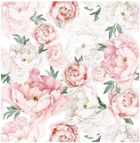 White Pink Peel and Stick Wallpaper Removable Fresh Peony Self-Adhesive Prepasted Wallpaper Waterproof Extra Thick Wall Mural