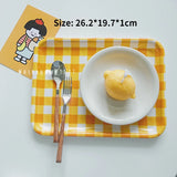 Korean Cute Yellow Lattice Tray Melamine Rectangular Plastic  Cake  Household Bread Meal Delivery  Dinner Plate