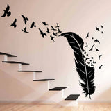 Large Birds Flying Out Of Feather Wall Sticker Playroom Bedroom Animal Feathers Bird Wall Decal Kids Nursery Vinyl Decor