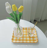 Korean Cute Yellow Lattice Tray Melamine Rectangular Plastic  Cake  Household Bread Meal Delivery  Dinner Plate