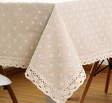 Daisy Flower Pattern Tablecloth Hot Sale Linen and Cotton Lace Edge Rectangular Table Cloth Home Hotel Textile
