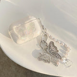 3D Cute Butterfly Funda for Airpods Pro 2 Case Soft Clear Earphone Accessorie Cover for Air Pods 1 2 3 Case Pendant Pearl Chain