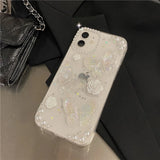 Cute 3D Bow Pearl Rose Phone Case For iPhone 16 15 14 13 12 11 Pro XS Max XR X 8 7 Plus Sequins Soft Shockproof Cover