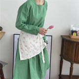 Korean style French retro girl romantic floral apron elegant cotton kitchen picnic baking