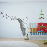 Large Birds Flying Out Of Feather Wall Sticker Playroom Bedroom Animal Feathers Bird Wall Decal Kids Nursery Vinyl Decor