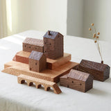 Walnut Wood House Decoration Ornaments Nordic Handmade Wooden Architecture Miniature Craft Work Home Kids Room Nursery Decor