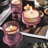 Vertical Stripes Pink Glass Home Decor Candle Holders Wedding Decoration Accessories Candlesticks For Candelabro Centerpiece