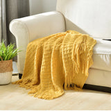 Textile City Knitted Throw Blanket Nordic Style Cozy Home Sofa Decorate Cover Yellow Plaid Bedspread 130x230cm