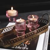 Vertical Stripes Pink Glass Home Decor Candle Holders Wedding Decoration Accessories Candlesticks For Candelabro Centerpiece