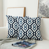 Home Decor Embroidered Cushion Cover Navy Blue/White Geometric Floral Canvas Cotton Embroidery Pillow Cover 45x45cm