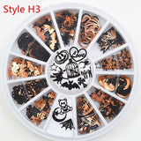 Mixed 12 shapes black gold metal Halloween christmas nail art decorations slice wheel nail foil decals fake nail accessoires