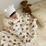 Bear Print Baby Blankets Newborn Muslin Cotton Gauze Swaddle Wrap Bedding Infant Girls Boys Sleeping Blanket Babies Accessories