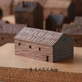 Walnut Wood House Decoration Ornaments Nordic Handmade Wooden Architecture Miniature Craft Work Home Kids Room Nursery Decor