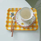 Korean Cute Yellow Lattice Tray Melamine Rectangular Plastic  Cake  Household Bread Meal Delivery  Dinner Plate