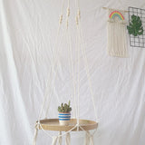 Boho Macrame Hanging Plant Support Wood Shelf Plate Handmade Korean Nordic Home Bedroom Decor Bed Side Small Stuff Organizer