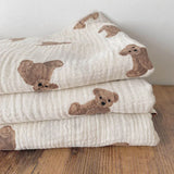 Bear Print Baby Blankets Newborn Muslin Cotton Gauze Swaddle Wrap Bedding Infant Girls Boys Sleeping Blanket Babies Accessories