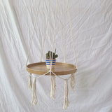 Boho Macrame Hanging Plant Support Wood Shelf Plate Handmade Korean Nordic Home Bedroom Decor Bed Side Small Stuff Organizer