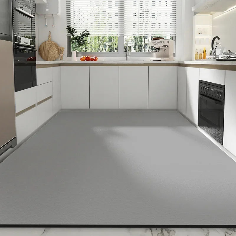 Kitchen Carpet Pvc Leather Mats Grey Solid Color Large Area Rug Waterproof Oil-proof Non-slip Floor Mat Alfombra De Cocina
