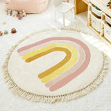 Machine Washable Tassel Carpet Round Cute Cartoon Rainbow Children Bedroom Fluffy Rug Home Decoration Creativity No Crease Mat