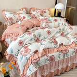 Class A mother and baby grade double-layer yarn washed cotton and linen three-piece set rural dormitory home bedding quilt cover bed sheet four-piece set