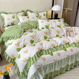 Class A mother and baby grade double-layer yarn washed cotton and linen three-piece set rural dormitory home bedding quilt cover bed sheet four-piece set