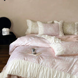 Vintage French Elegant Embroidery Bedding Set 1000TC Egyptian Cotton Brushed Duvet Cover Set Bed Sheets Fitted Sheet Pillowcases