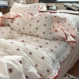 Purple Tulip Small Embroidery Cotton Bedding Set Moonlight Bus Tee-Piece Quilt Cover eet Bedding Pure Cotton 8M Bed Canopy