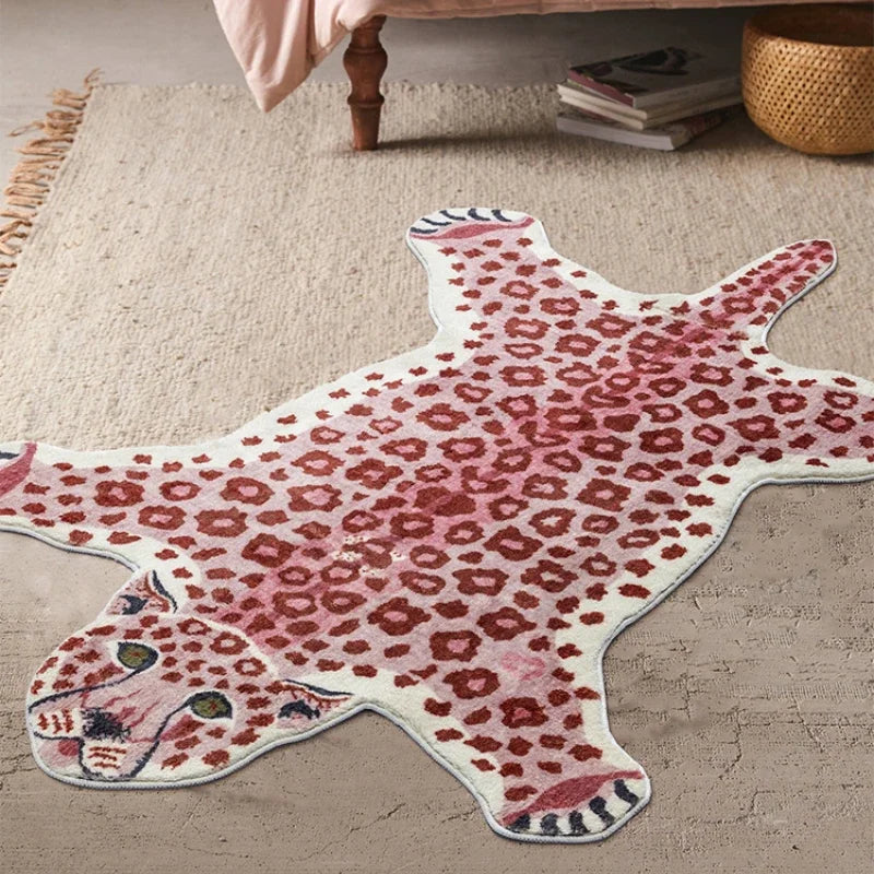 Pink Leopard Carpet Special-shaped Home Decor Rug Funny Animal Pattern Rugs Bedroom Soft Living Room Bedside Area Floor Mat