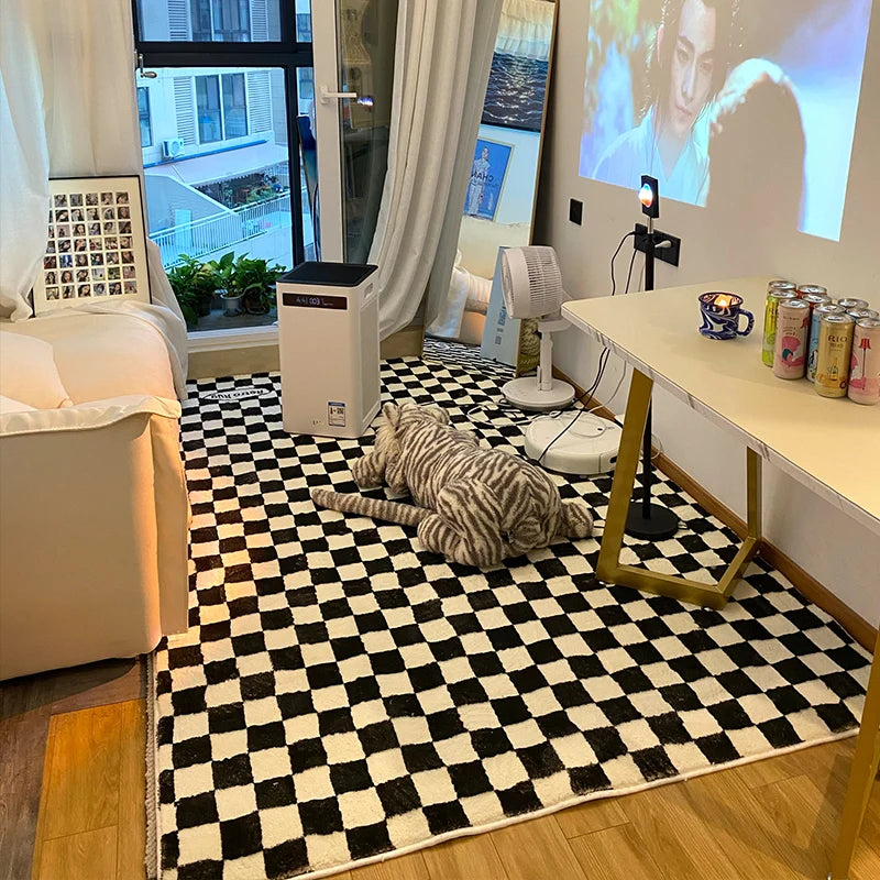 Retro Checkerboard Rug Living Room Large Area Carpet for Bedroom Home Decor Fluffy Soft Plush Carpets Study Lattice Lounge Rugs