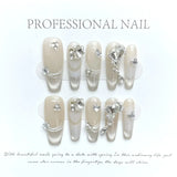 10Pcs Handmade Press on Nails Full Cover Elegant Design French Ballerina Cute Pink False Nails Wearable Manicure Nail Tips Art