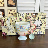 Hand-Painted Underglaze Cerc Mugs Cute Relief Design Birthday Gift for Women Couples Water Cups High Aesthetic Value