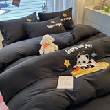 Cute Cartoon Pattern Embroidered Soft Bedding Sets Cozy Breathable Fitted Sheet Kit Kids Adults Bedroom Decor for Spring Summer
