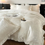 White Jacquard Bedding Set King Queen Size 4pcs Satin Cotton Duvet Cover Sets Fitted Bed Sheet Pillowcases Home Textile