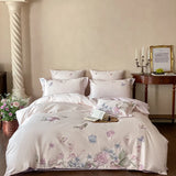 100% Cotton Flowers Embroidery Luxury Bedding Set Double Queen King Size Duvet Cover Set Flat/Fitted Bed Sheet Pillowcases 4Pcs