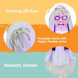 no 43" Outdoor Halloween Decoration, Scary Girl Hanging Ghost Decor Sound Activated with Light-up Head for Yard, Patio, Haunted House Lawn Garden